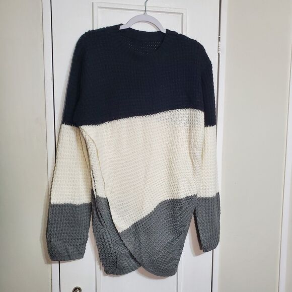 Unbranded Sweaters - Color Block Pullover Sweater Casual Long Sleeve Crew Neck Size 1X-2X. SKU# A-134